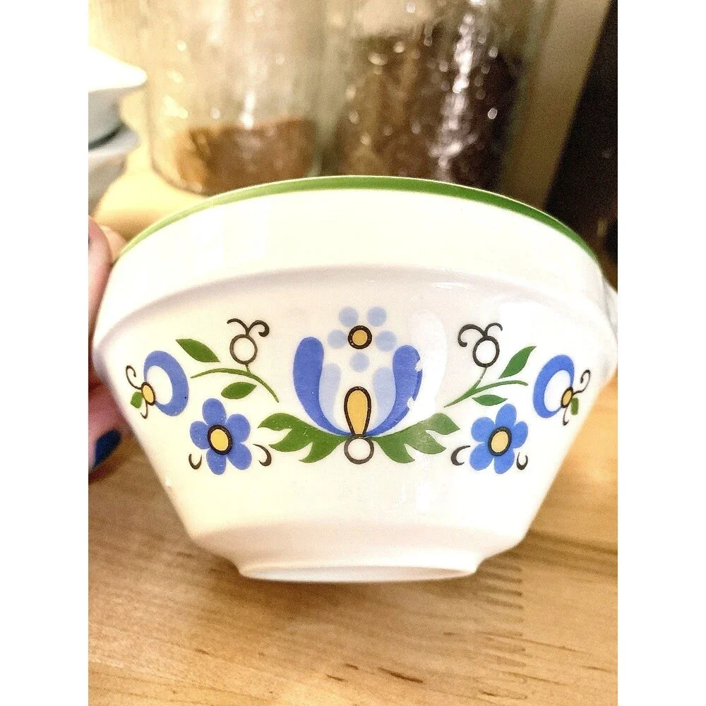 Vintage Lubiana Poland Handled Cream Soup Bowls Kashubian Floral Set Of 4